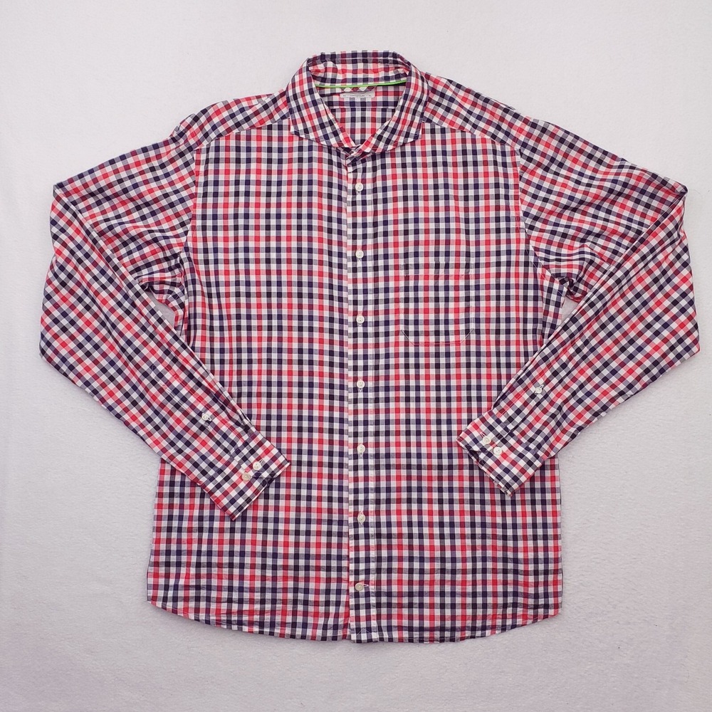 ETON Shirt Mens Extra Large Red Black Windowpane Slim Fit Darted Contemporary